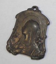 Antique Vtg ornate brass Virgin Mary floral large pendant medal picture