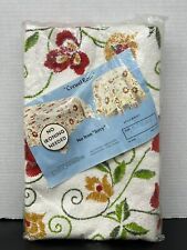 Vtg 70s Crewel Rose Terry Cloth Tablecloth Floral NOS 52 x 52 No Iron NIP picture