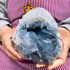 4.07LB natural blue celestite geode quartz crystal mineral specimen healing picture