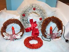 4 Vtg Xmas Wreaths ~3 pc 1930s Cellophane~ 1 Flocked 11