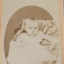Antique Cabinet Card Photo of Sweet Baby on Peach Card White Smock picture