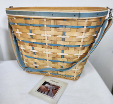 Longaberger 2006 Coastal Tote Basket+Protector+Aqua Leather Strap BEACH VACATION picture