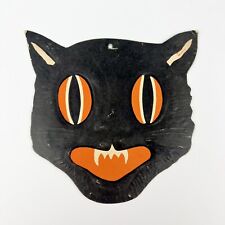 Vintage 1940's Luhrs Black Cat German Diecut Halloween Smiling Red picture