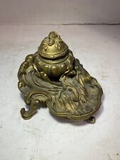 Vintage Brass Bronze Tone Art Nouveau Style Desktop Ink Well picture