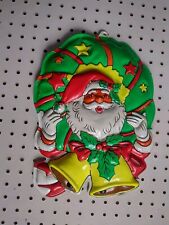 Vintage Christmas Light Up Santa Clause Holiday Wreath Wall Decor Blow Mold picture