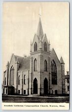 Warren Minnesota~Swedish Lutheran Congregation Church~Tall Steeple~1913 B&W picture