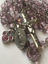 Vintage girls ORLANDO Rosary Purple Glass Bead With Mickey Ears & Minnie Charms picture