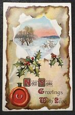 VINTAGE EARLY 1900's NEW YEAR GREETINGS POSTCARD w/WASHINGTON 1c STAMP picture
