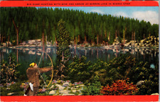 c1940s Big Game Hunting Bow Arrow Mirror Lake Utah Vintage Postcard picture