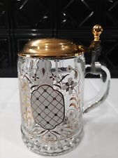 Vintage ALWE Glass Beer Stein 24k Gold Plated Pewter Lid, Germany picture