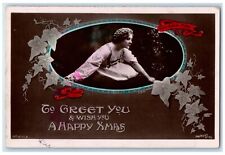 c1910's Christmas Miss Edna May Ivy Leaf RPPC Photo Posted Antique Postcard picture