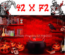 6FT HALLOWEEN WALL MURAL WITCH CAULDRON SKELETON CROW HAPPY HALLOWEEN BACKDROP picture