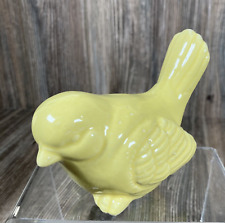 Decorative Yellow Bird Figurine, Glazed Ceramic 3.75