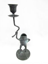 Vintage Whimsical Metal Frog Lily Pad Candlestick Holder Verdi Gris Finish SPI picture