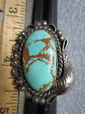 OLD SOUTHWEST NATIVE AMERICAN NAVAJO JUMBO GEM TURQUOISE STERLING SILVER RING picture