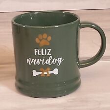 Feliz Navidog Holiday Coffee Mug Cup Christmas Porcelain Green Dog Paw & Bone picture
