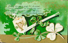 Erin Go Bragh Dear Irish Memories Clay Pipe Shamrocks St Patrick's Day Postcard picture