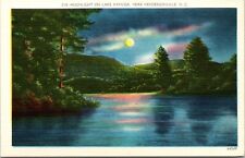 Vtg Hendersonville North Carolina NC Moonlight on Lake Kanuga 1930s Postcard picture
