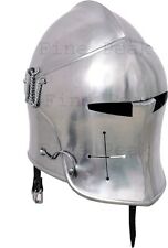 Medieval Visored Barbuda Helmet Knights Templar Crusader Armor Helmet Silver gif picture
