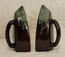 Vintage Brown & Green Drip Glaze Iron Shape Salt & Pepper Shakers w/Corks-Japan picture