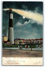 1906 Absecon Light At Night Moon Atlantic City New Jersey NJ Antique Postcard picture