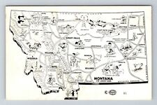 MT- Montana, View Map With Landmarks And Roads, Vintage Postcard picture