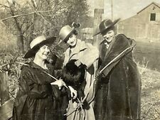 1E Photograph 1910-20's Women Wrapped Up In Wire Smiling Laughing Barn Big Hats picture