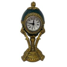 Vintage Art Deco Egg Gold & Green Ornate QuartZ Desk Mantle Clock 9.5