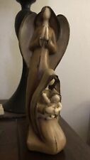 Vintage 10” Wood Statue ANGEL, VIRGIN MARY & JESUS-Blessed Mother picture