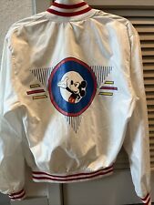 90S AUTHENTIC VINTAGE DISNEY WHITE MICKEY MOUSE BOMBER JACKET AVIATOR LETTERMAN picture
