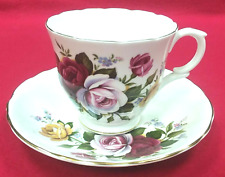 Crown Staffordshire Bone China Tea Cup and Saucer Set - Red Rose Pattern ENGLAND picture