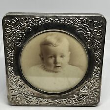 Antique Framed Photo Baby Boy Dated 3-25-1892 Victorian Era Silver Tone Frame picture