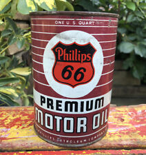 Vtg 1950s PHILLIPS 66 Premium Motor Oil 1 Quart Oil Can Tin Gas & Oil Station picture