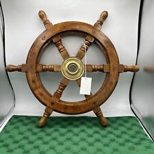 Ships Wheel Heavy Wood / Brass Nautical Decor Pre Owned 17” Diameter picture