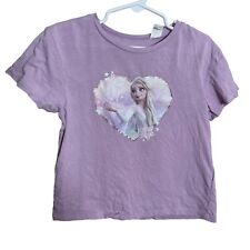 H&M Disney Frozen Elsa Shirt Girl's 5T/6 Purple Short Sleeve Princess Heart picture