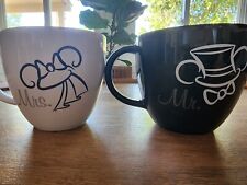 RARE 2x Disney Parks Mickey & Minnie Mr & Mrs Bride & Groom Coffee Cup Tea Mugs picture