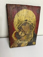 Old Vintage Religious hand made Icon Virgin Mary Jesus Christ Art  Wooden  picture