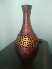 Beautiful Mediterranean Metal In Shades Of Copper 15 Inch  Vase Intricate Design picture