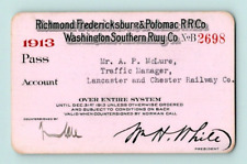 1913. RICHMOND, FREDERICKSBURG & POTOMAC R.R. CO.  RAILROAD PASS picture