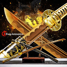 All Gold Sharp Sword 1095 Steel Battle Ready Functional Japanese Samurai Katana picture