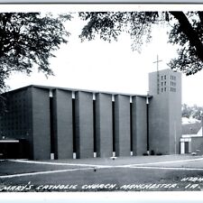c1950s Manchester, IA RPPC St. Mary's Catholic Church Modern Brick Building A108 picture