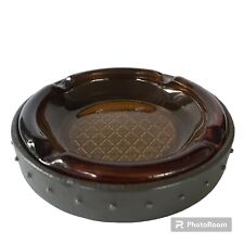 Vintage Amber Brown Ashtray Cigar Mid Century Round Glass Diamond Pattern 8” picture