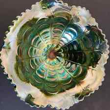 Imperial Glass Co. Cosmos Daisy Iridescent Green Carnival Glass Compote picture