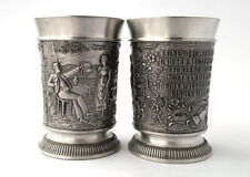 Vintage Souvenirs Tin Shot Glasses Pair Frieling Zinn Germany Die Lindenwirtin picture