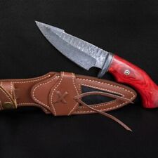 LOT OF 3 RED HANDMADE DAMASCUS STEEL HUNTING KNIVES & FREE LEATHER SHEATH picture