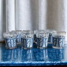 Vintage Jeannette Glass Corinthians Blue Whiskey Glasses Lot of 8 Shot Glasses picture