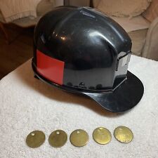New Vintage MSA Comfo Cap Miners Helmet Black Low Vein 6-1/2 - 7-3/8, Brass Tags picture