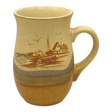 Vintage Otagiri Boat Fishing Village Stoneware Mug Hand Painted Pottery Japan picture