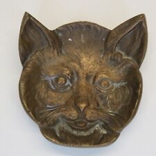 Vintage Solid Metal Brass Bronze Cat Face Shaped Trinket Coin Dish Ashtray picture