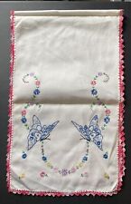 Vintage Embroidered Dresser Scarf Table Runner Cross Stitch Butterflies READ picture